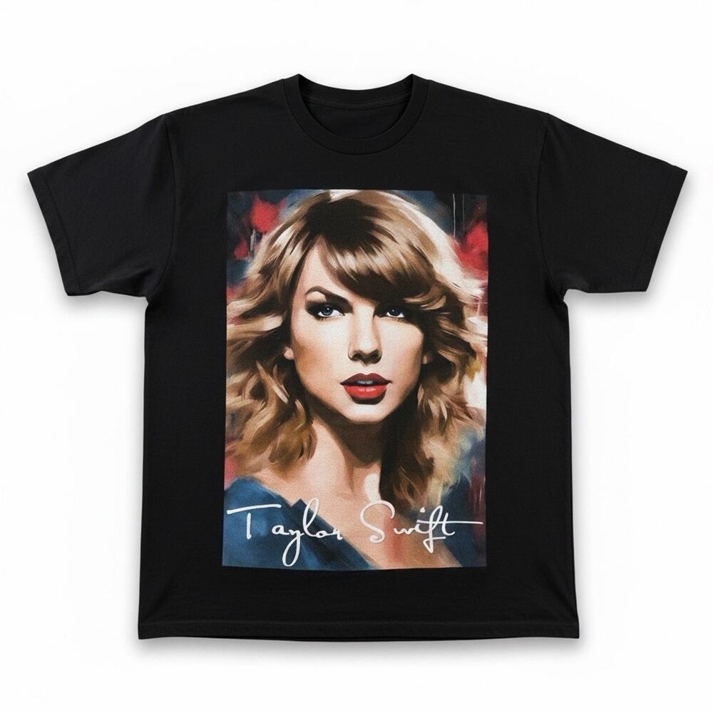 Taylor Swift Graphic T-Shirt L Black Portrait Playerytees Elemental Signature